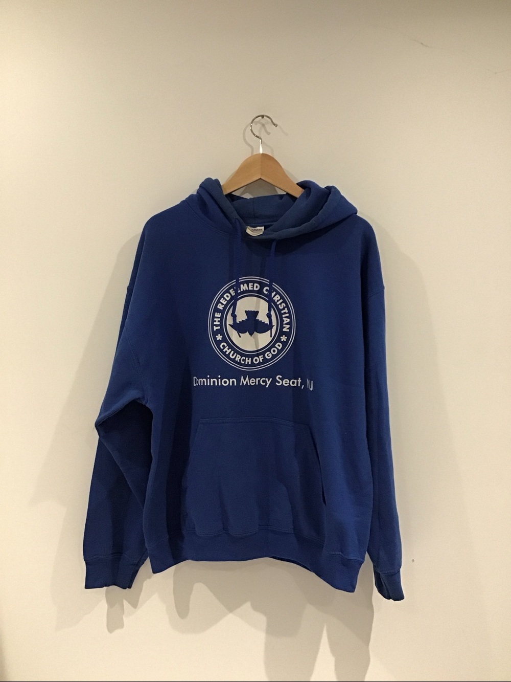 Gildan Royal Blue Pullover Hoodie with White Church Logo